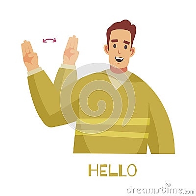 Deaf Phrase Hello Composition Vector Illustration