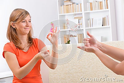 Deaf woman learning sign language Stock Photo