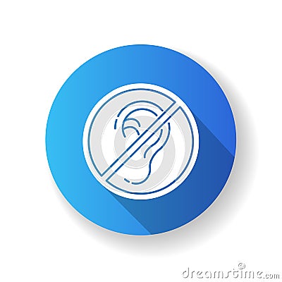 Deafness blue flat design long shadow glyph icon Vector Illustration