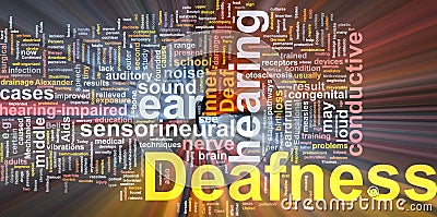 Deafness word cloud glowing Cartoon Illustration