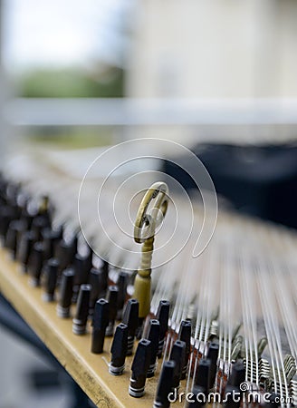 Deail from kanun, a Turkish classical music instrument played on laps Stock Photo