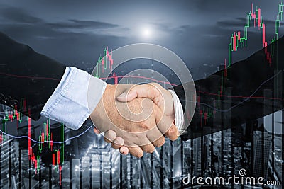 Deal or agreement business concept, handshake double exposure, c Stock Photo