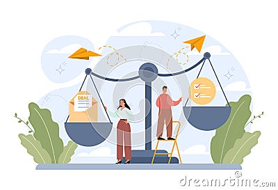 Deal concept. Entrepreneurs setting an official contract. Vector Illustration