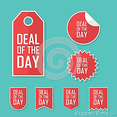 Deal of the day sale sticker. Modern flat design, red color tag. Advertising promotional price label. Vector Illustration