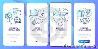 Deal with homesickness tips blue gradient onboarding mobile app screen Vector Illustration