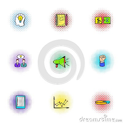 Deal icons set, pop-art style Vector Illustration