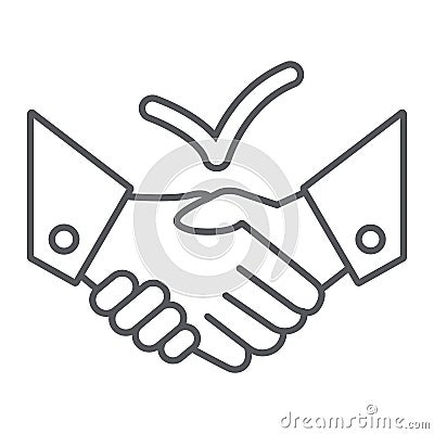 Deal thin line icon, agreement and partnership, handshake sign, vector graphics, a linear pattern on a white background. Vector Illustration