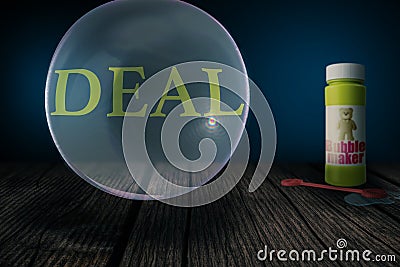 A deal is threatening to explode like a soap bubble - 3D-Illustration Stock Photo