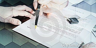 Dealer showing the signature place of a contrac, geometric pattern Stock Photo