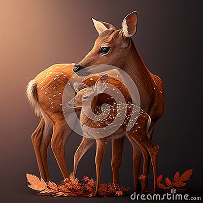 Dear and fawn mother love concept generative ai Stock Photo