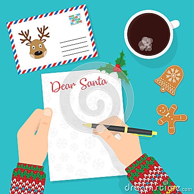 Dear Santa. Writing letter to santa claus Vector Illustration