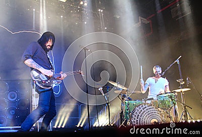 Death From Above 1979 in concert at Brooklyn Steel in New York Editorial Stock Photo