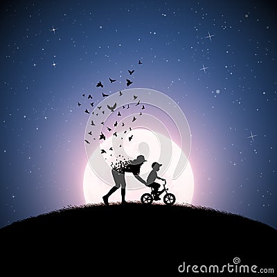 Mother and child on bike Vector Illustration