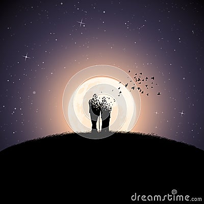 Seniors on moonlight night Vector Illustration
