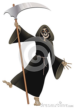 Death in black cloak with scythe dancing party Halloween Vector Illustration