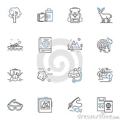 Death-defying excursion line icons collection. Thrill, Danger, Adrenaline, Fear, Highwire, Suspense, Daredevil vector Vector Illustration