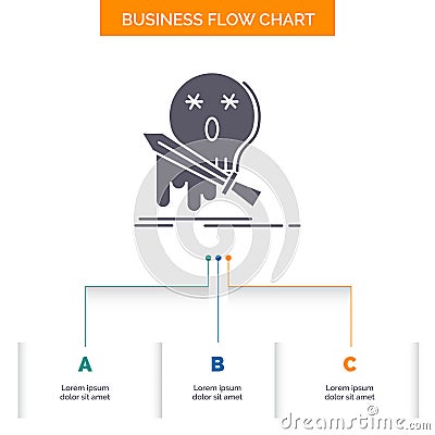 Death, frag, game, kill, sword Business Flow Chart Design with 3 Steps. Glyph Icon For Presentation Background Template Place for Vector Illustration