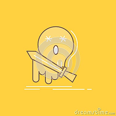 Death, frag, game, kill, sword Flat Line Filled Icon. Beautiful Logo button over yellow background for UI and UX, website or Vector Illustration
