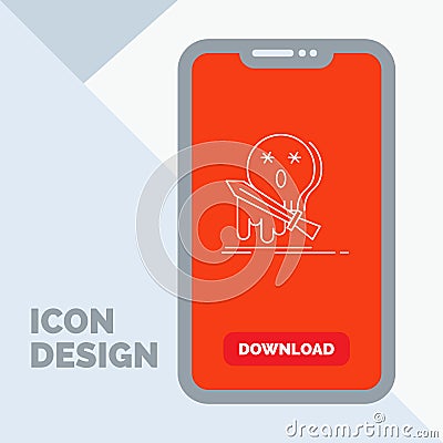 Death, frag, game, kill, sword Line Icon in Mobile for Download Page Vector Illustration