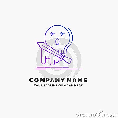 Death, frag, game, kill, sword Purple Business Logo Template. Place for Tagline Vector Illustration