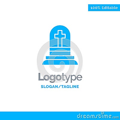 Death, Grave, Gravestone, Rip Blue Solid Logo Template. Place for Tagline Vector Illustration