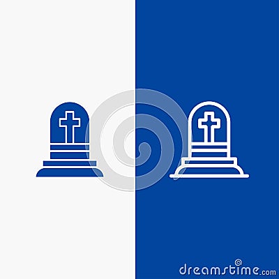 Death, Grave, Gravestone, Rip Line and Glyph Solid icon Blue banner Line and Glyph Solid icon Blue banner Vector Illustration