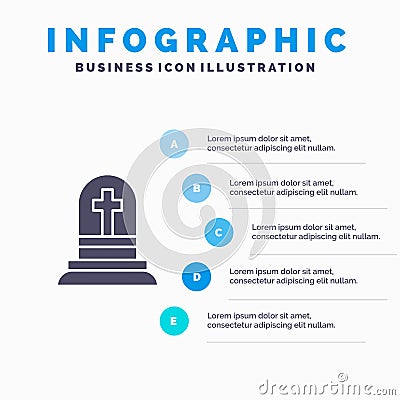 Death, Grave, Gravestone, Rip Solid Icon Infographics 5 Steps Presentation Background Vector Illustration
