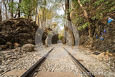 Death Railway, Old railway at Hellfire pass, Kanchanaburi Stock Photo