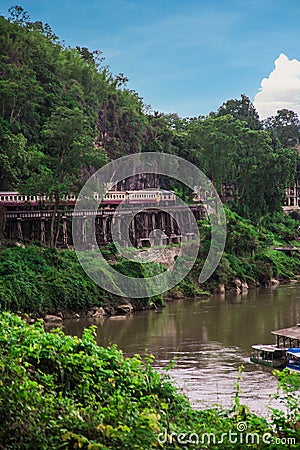 Death railway, over the Kwai Noi River at Krasae cave, built during World War II,Kanchanaburi Thailand Stock Photo