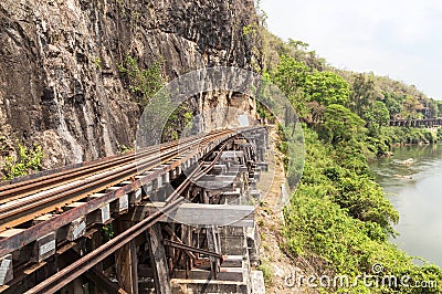 Death railway world war II bridge public railway at tham krasae station river kwai kanchanaburi Thailand Stock Photo