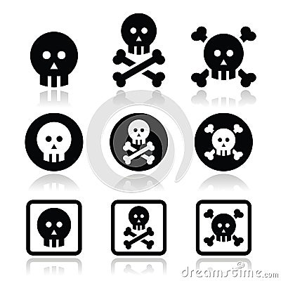 Death, skull with bones icons set Stock Photo