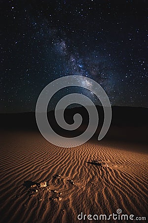 Death Valley Dunes at night under the the Milky Way Stock Photo