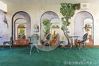 inside an old historic Motel with paintings in village Death valley Junction Editorial Stock Photo