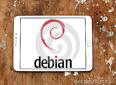 Debian computer operating system logo Editorial Stock Photo