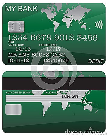 Debit Card Green World Map Stock Photo