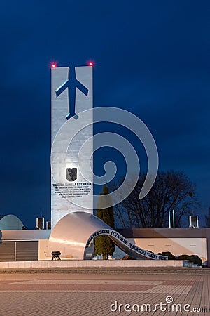 Statue of Heroic Aviators near Air Force museum at night Editorial Stock Photo