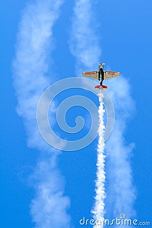 Deborde-Rolland Cobra 202B aerobatic airplane performing a demonstration flight at Timisoara Airshow Editorial Stock Photo