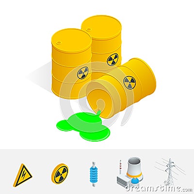 Debris Atomic Energy. Danger radiation. Flat 3d vector isometric illustration. Vector Illustration