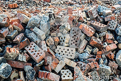 Debris Of A Destroyed Brick Fabric Stock Photo