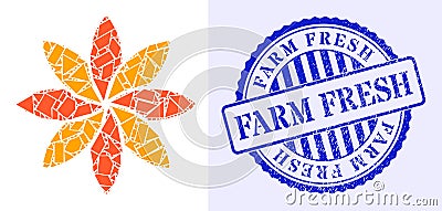 Debris Mosaic Flower Icon with Farm Fresh Grunge Seal Vector Illustration