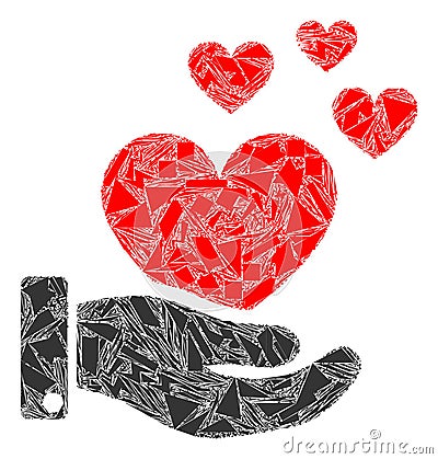 Debris Mosaic Hand Offer Love Hearts Icon Vector Illustration