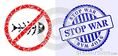 Debris Mosaic Stop Toxic Waste Icon with Stop War Scratched Seal Vector Illustration