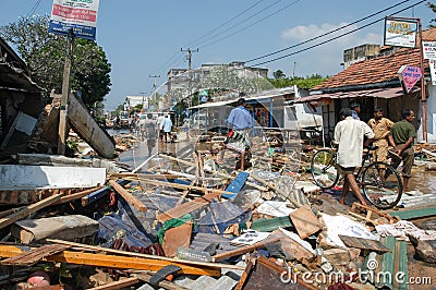 The debris after the tsunami at Hikkaduwa in Sri Lanka Editorial Stock Photo