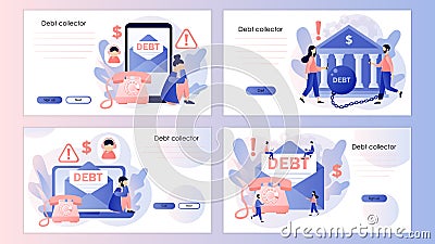 Debt collection. Financial problems, debts and loans. Letter from collector agency. Screen template for landing page Vector Illustration