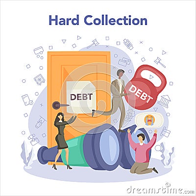 Debt collector concept, hard collection. Pursuing payment of debt Vector Illustration