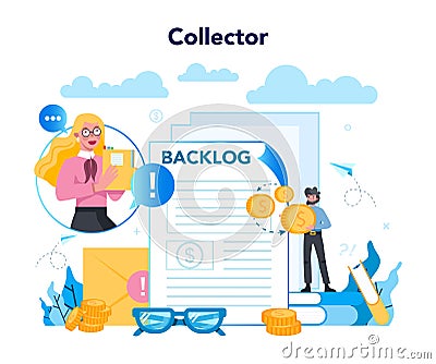 Debt collector concept. Pursuing payment of debt owed by person Vector Illustration