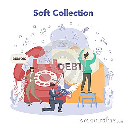 Debt collector concept, soft collection. Pursuing payment of debt Vector Illustration