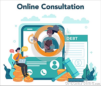 Debt collector online service or platform. Pursuing payment of debt Vector Illustration