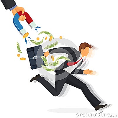 Debt collector man with money running away on vector illustration Vector Illustration