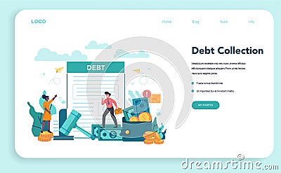 Debt collector web banner or landing page. Pursuing payment Vector Illustration